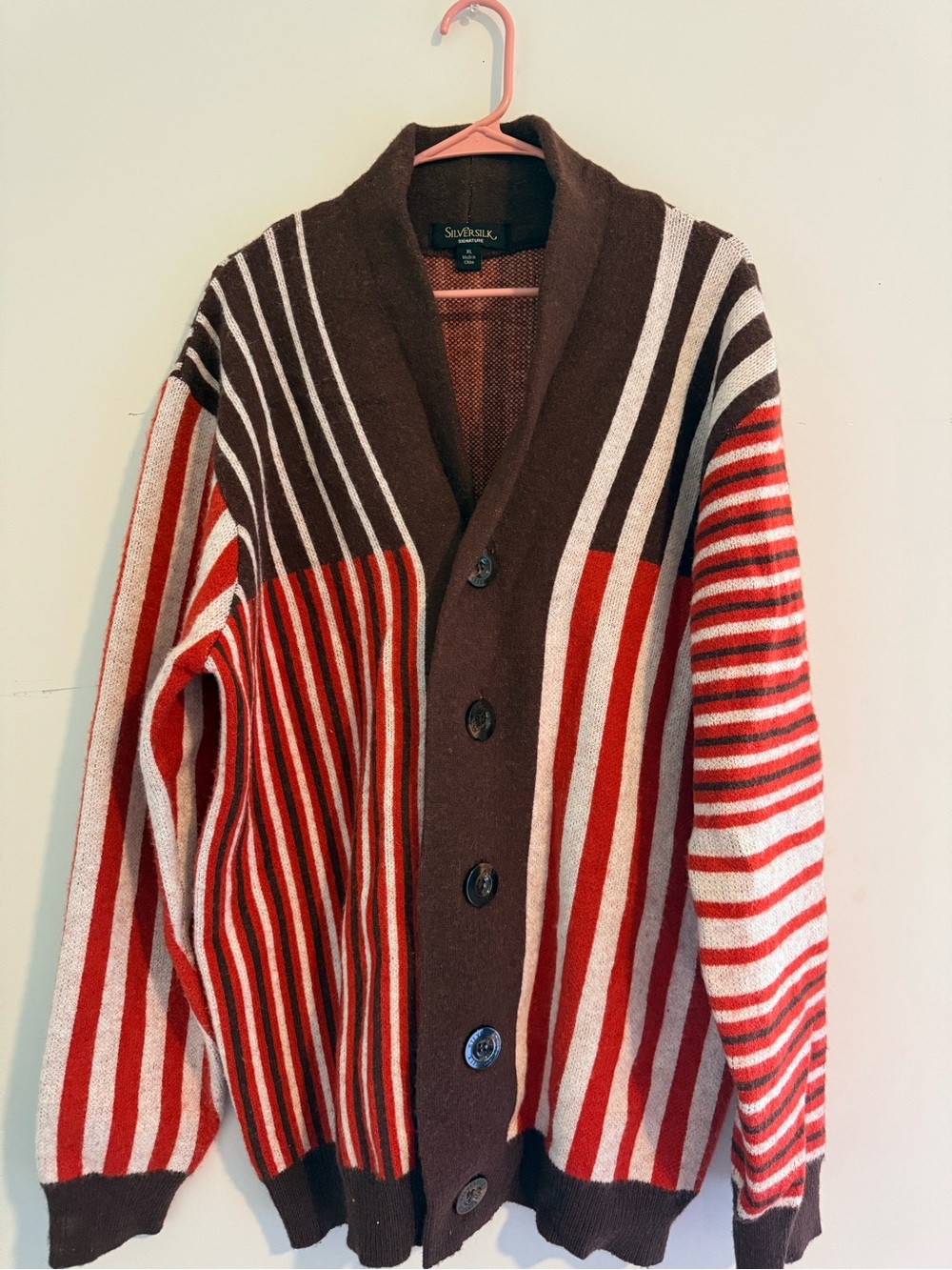 Silver Jeans Striped Shawl Collar Cardigan - Red, Brown, Cream